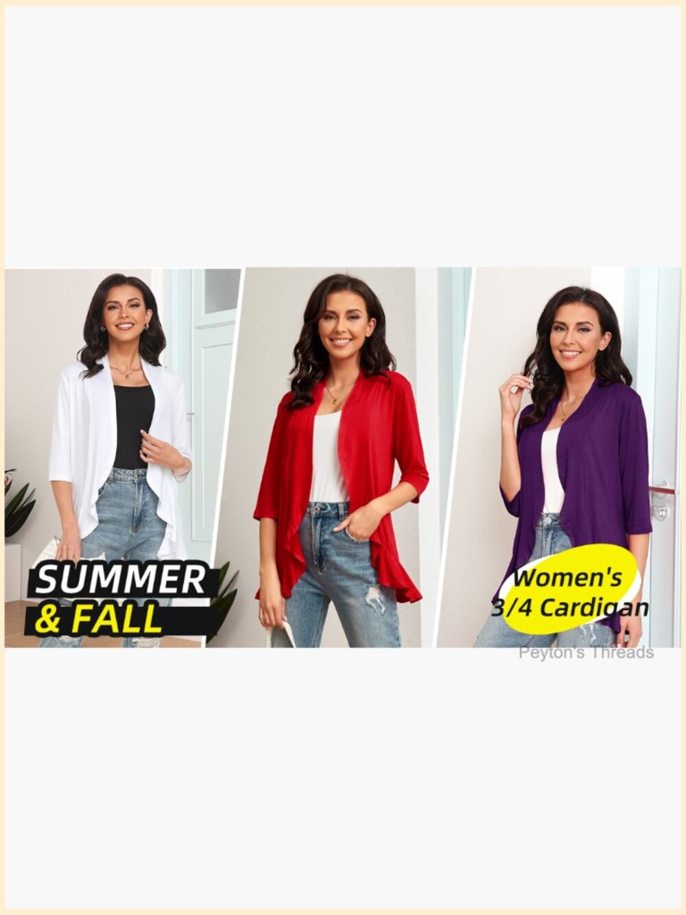 Rayon Spandex 3/4 Sleeve Cardigan with Shawl Collar - Picture 7 of 7